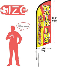 Walk Ins Welcome Sign - 8ft Red Walk - Ins Welcome Feather Flag（Flagpole Not Included） - FSFlag