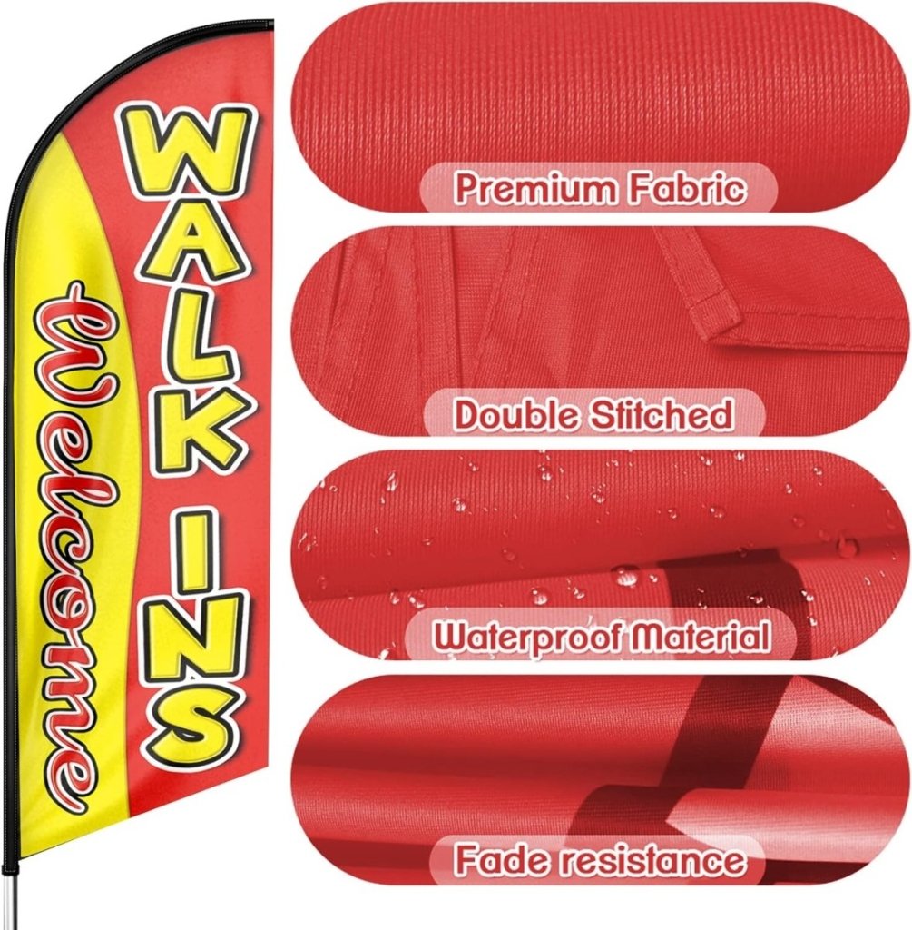 Walk Ins Welcome Sign - 8ft Red Walk - Ins Welcome Feather Flag（Flagpole Not Included） - FSFlag