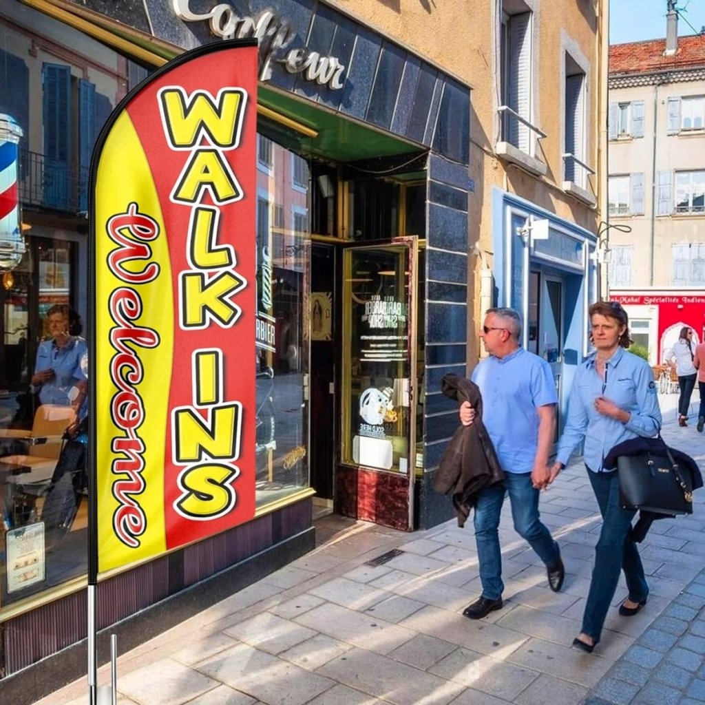 Walk Ins Welcome Sign - 8ft Red Walk - Ins Welcome Feather Flag（Flagpole Not Included） - FSFlag