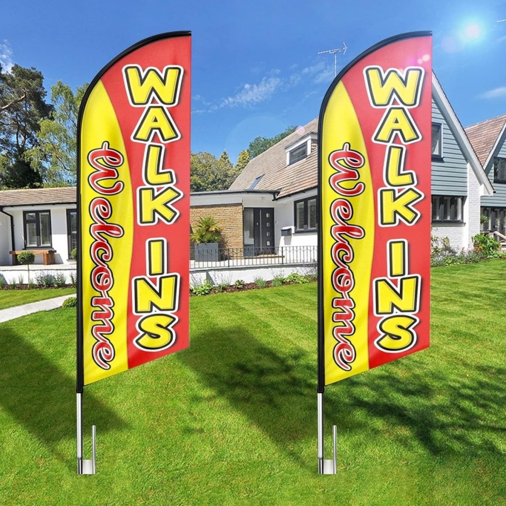 Walk Ins Welcome Sign - 8ft Red Walk - Ins Welcome Feather Flag（Flagpole Not Included） - FSFlag