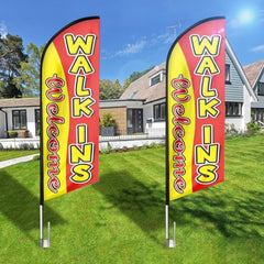 Walk Ins Welcome Sign - 8ft Red Walk - Ins Welcome Feather Flag（Flagpole Not Included） - FSFlag