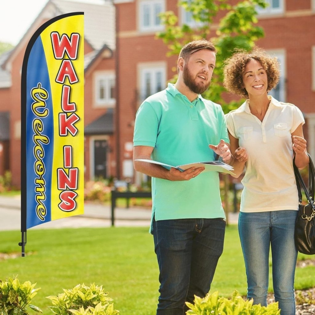 Walk Ins Welcome Sign - 8ft Walk - Ins Welcome Feather Flag Set - FSFlag