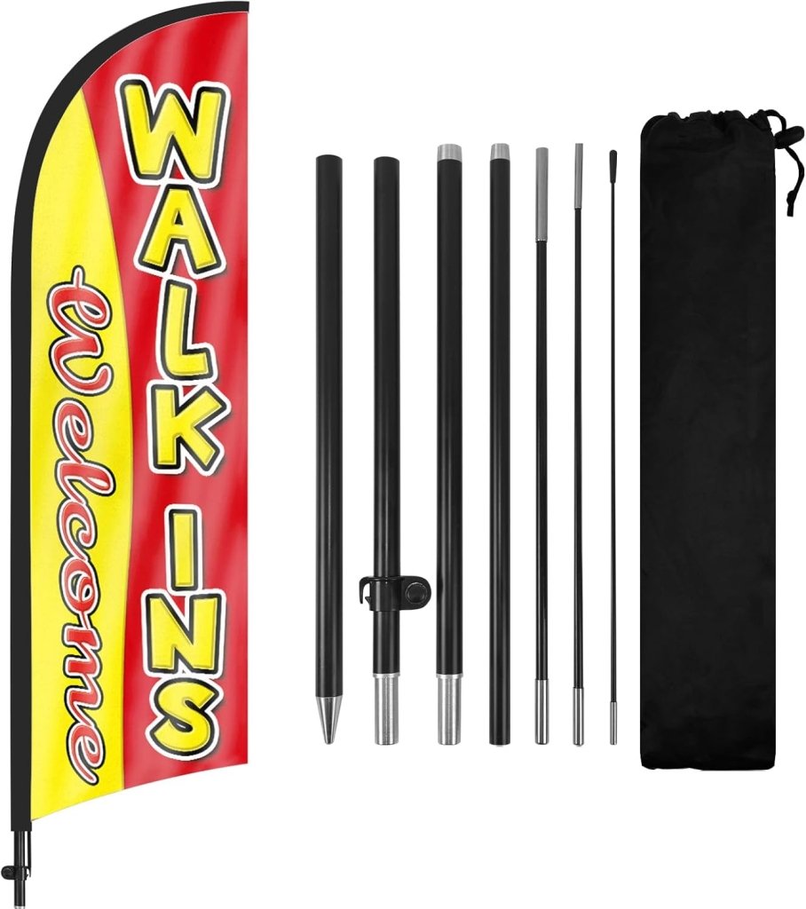 Walk Ins Welcome Sign - 8ft Walk - Ins Welcome Red Feather Flag Set