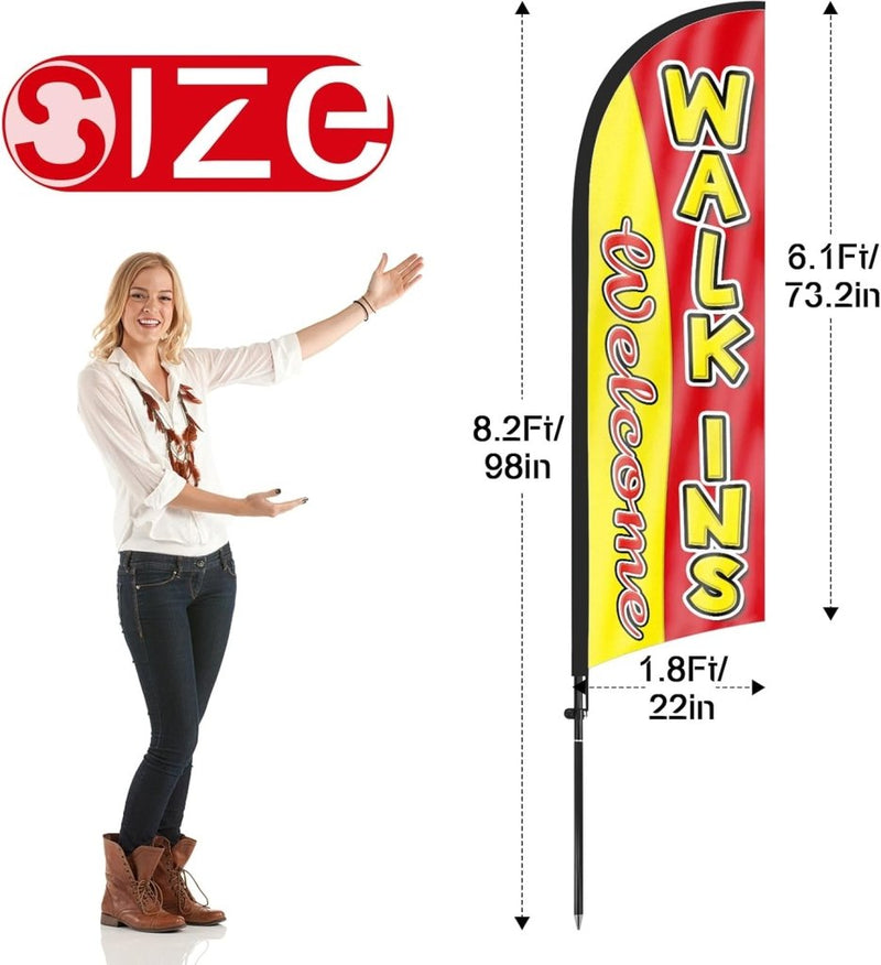Walk Ins Welcome Sign - 8ft Walk - Ins Welcome Red Feather Flag Set