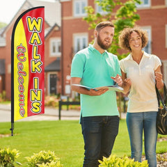 Walk Ins Welcome Sign - 8ft Walk - Ins Welcome Red Feather Flag Set