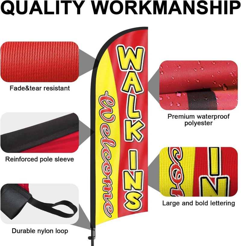 Walk Ins Welcome Sign - 8ft Walk - Ins Welcome Red Feather Flag Set