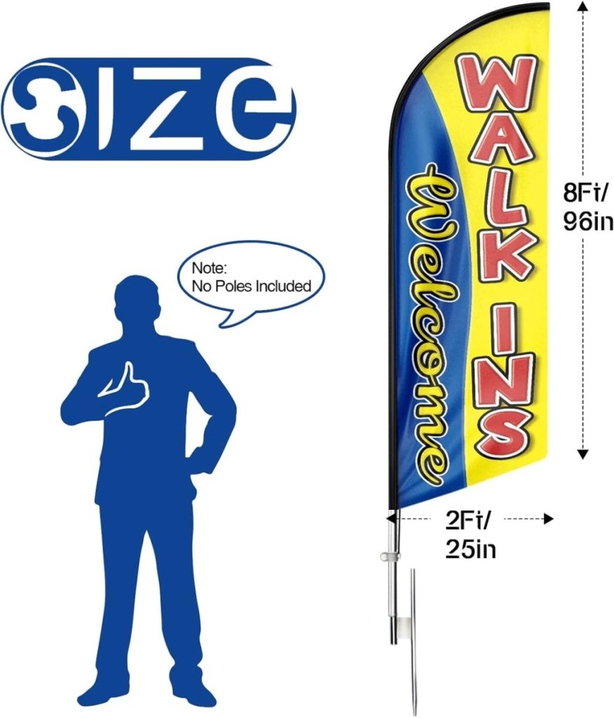 Walk Ins Welcome Sign - 8ft Yellow Walk - Ins Welcome Feather Flag（Flagpole Not Included） - FSFlag