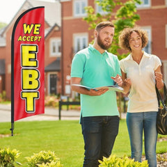 We Accept Ebt Signs - 8Ft We Accept EBT Feather Flag with Flag Pole and Ground Stake - FSFlag