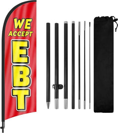 We Accept Ebt Signs - 8Ft We Accept EBT Feather Flag with Flag Pole and Ground Stake - FSFlag