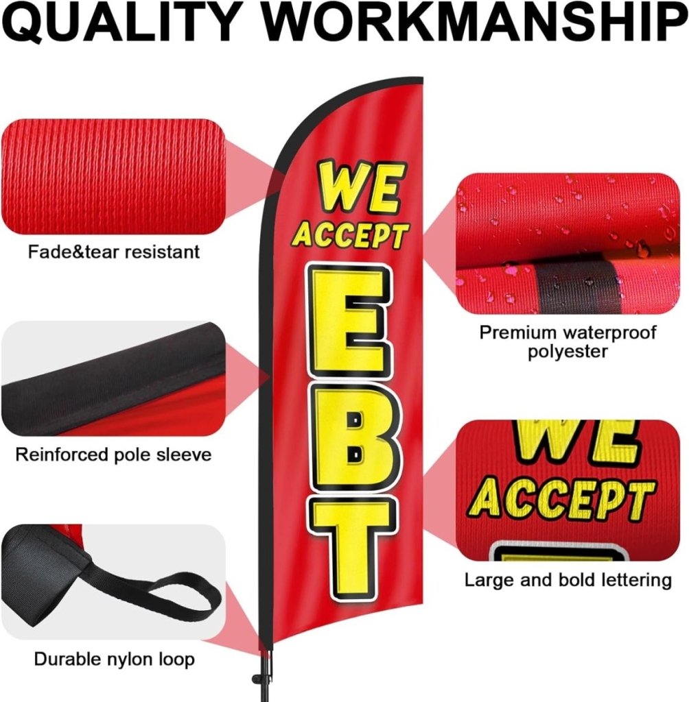 We Accept Ebt Signs - 8Ft We Accept EBT Feather Flag with Flag Pole and Ground Stake - FSFlag