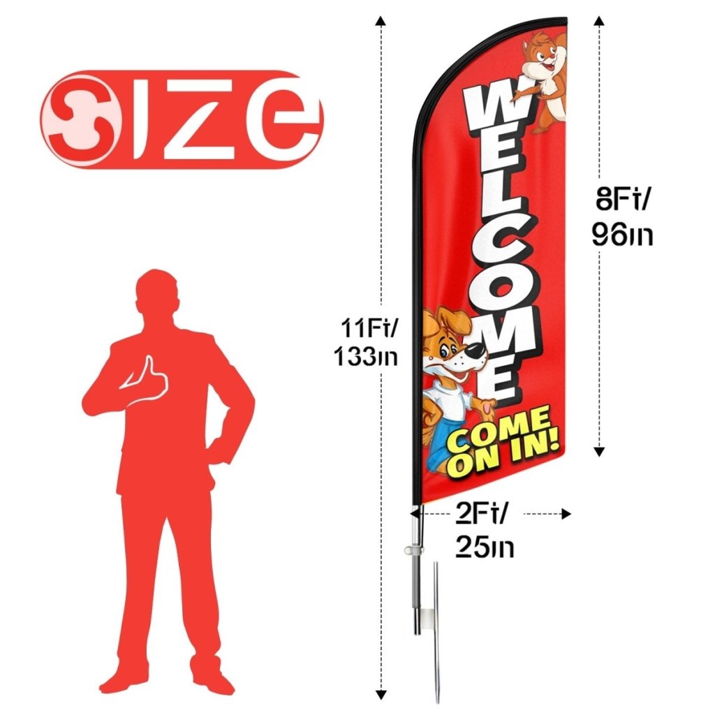 Welcome Come On In Sign - 11ft Red Welcome Come Feather Flag Pole Kit - FSFlag