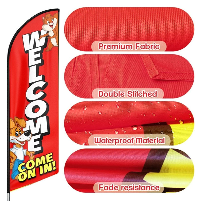Welcome Come On In Sign - 11ft Red Welcome Come Feather Flag Pole Kit - FSFlag