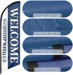 Welcome Worship With Us Feather Flag (8ft, Flagpole Not Included) - FSFlag.