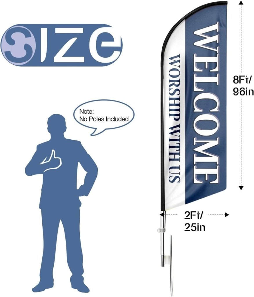 Welcome Worship With Us Feather Flag (8ft, Flagpole Not Included) - FSFlag.