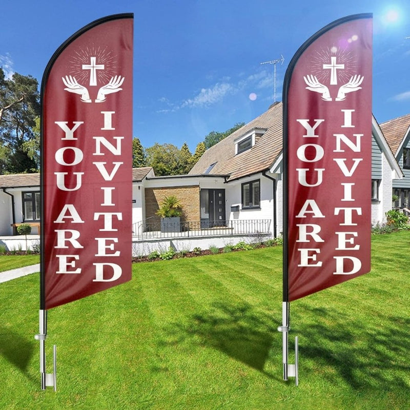 You Are Invited Feather Flag: Advertising Banner for "You Are Invited" (8ft Flagpole Not Included) - FSFlag
